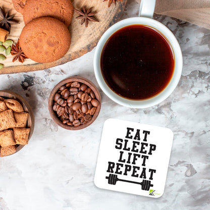 CS906 Eat Sleep Lift Repeat/Gift for gym lover Motivational Fitness Gift for Weightlifter Bodybuilder Novelty Funny Coffee Tea Drink Gift Glossy MDF Wooden Coaster for Men, Women - Home Gym