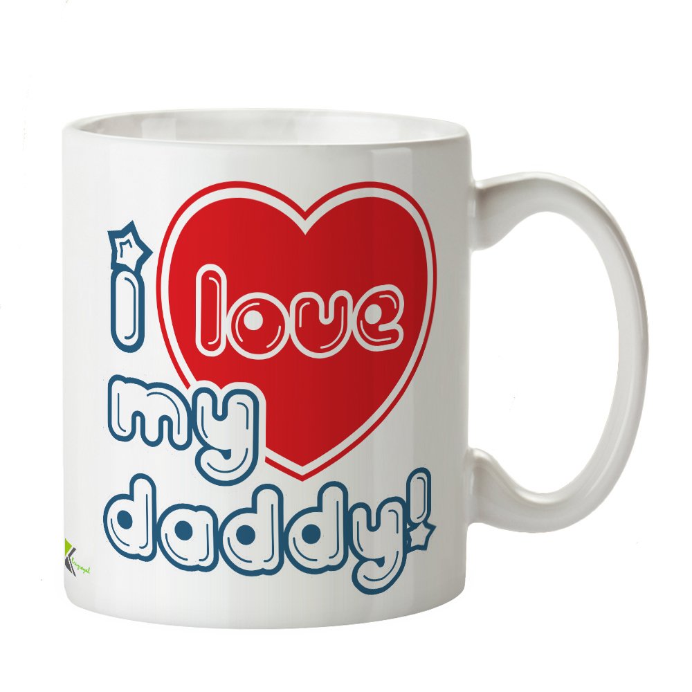 Kruzroyal I Love My Daddy Mug, Cute Heart & Bubble Text Design, Novelty Father's Day Gift for Him from Son, Daughter or Kids, White Ceramic, 11 oz