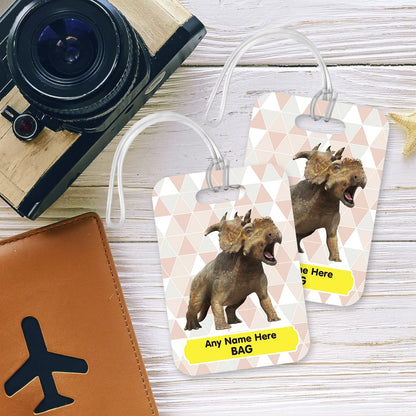 PLT249 Personalised Name's Bag with Dinosaur Image Novelty Funny Unique Designer Gift Glossy Plastic Suitcase Luggage Tag