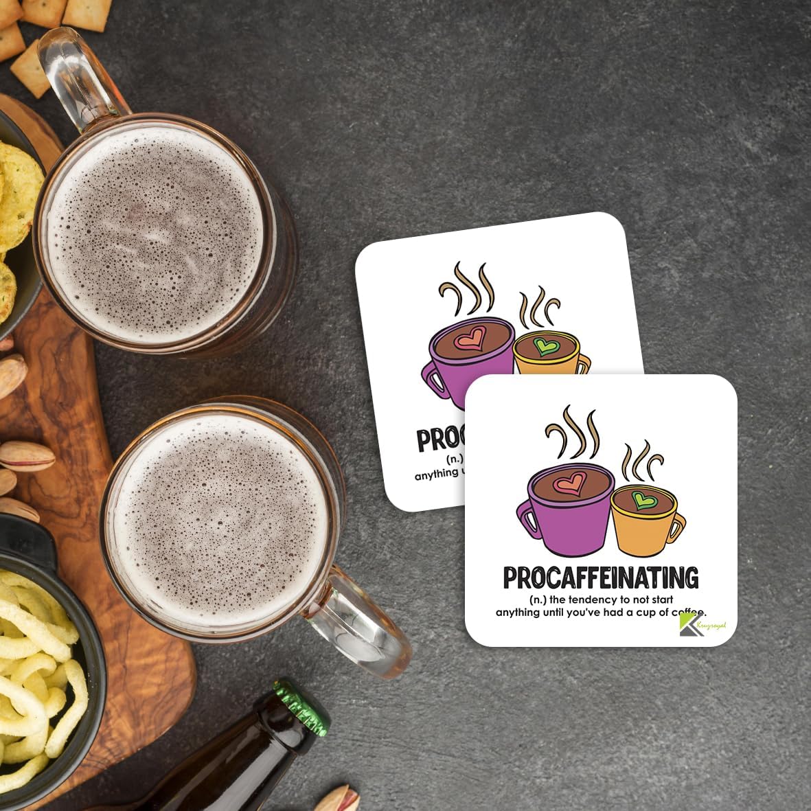 CS233 Defination procaffeinating Novelty Funny Coffee Tea Drink Gift Glossy MDF Wooden Coaster | Humorous Gift for Colleague, Office Worker, Friend - Desk Accessory
