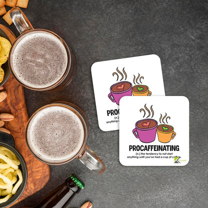 CS233 Defination procaffeinating Novelty Funny Coffee Tea Drink Gift Glossy MDF Wooden Coaster | Humorous Gift for Colleague, Office Worker, Friend - Desk Accessory