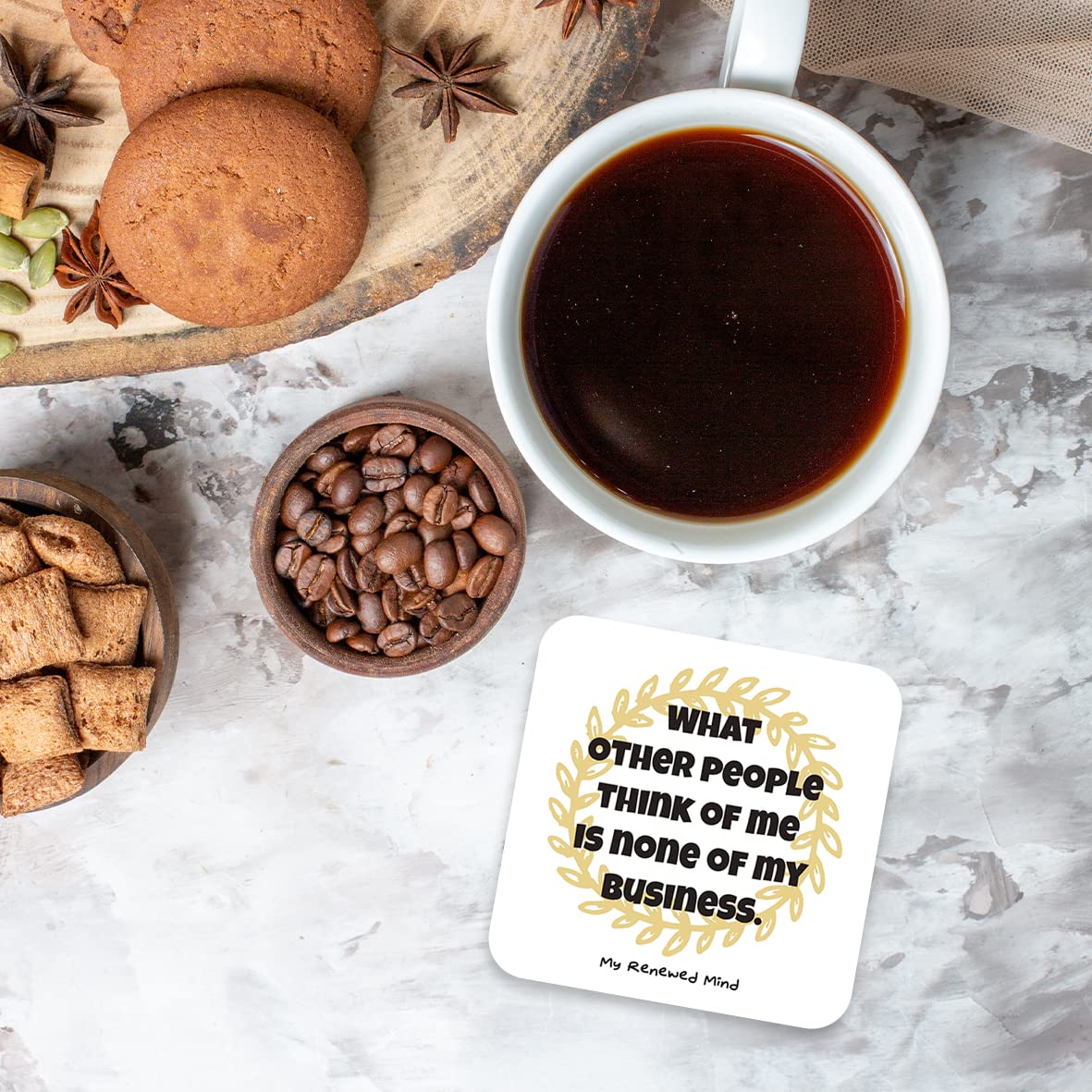 CS489 What Other People Think of me is None of My Business, My renewed Mind Novelty Funny Coffee Tea Drink Gift Glossy MDF Wooden Coaster