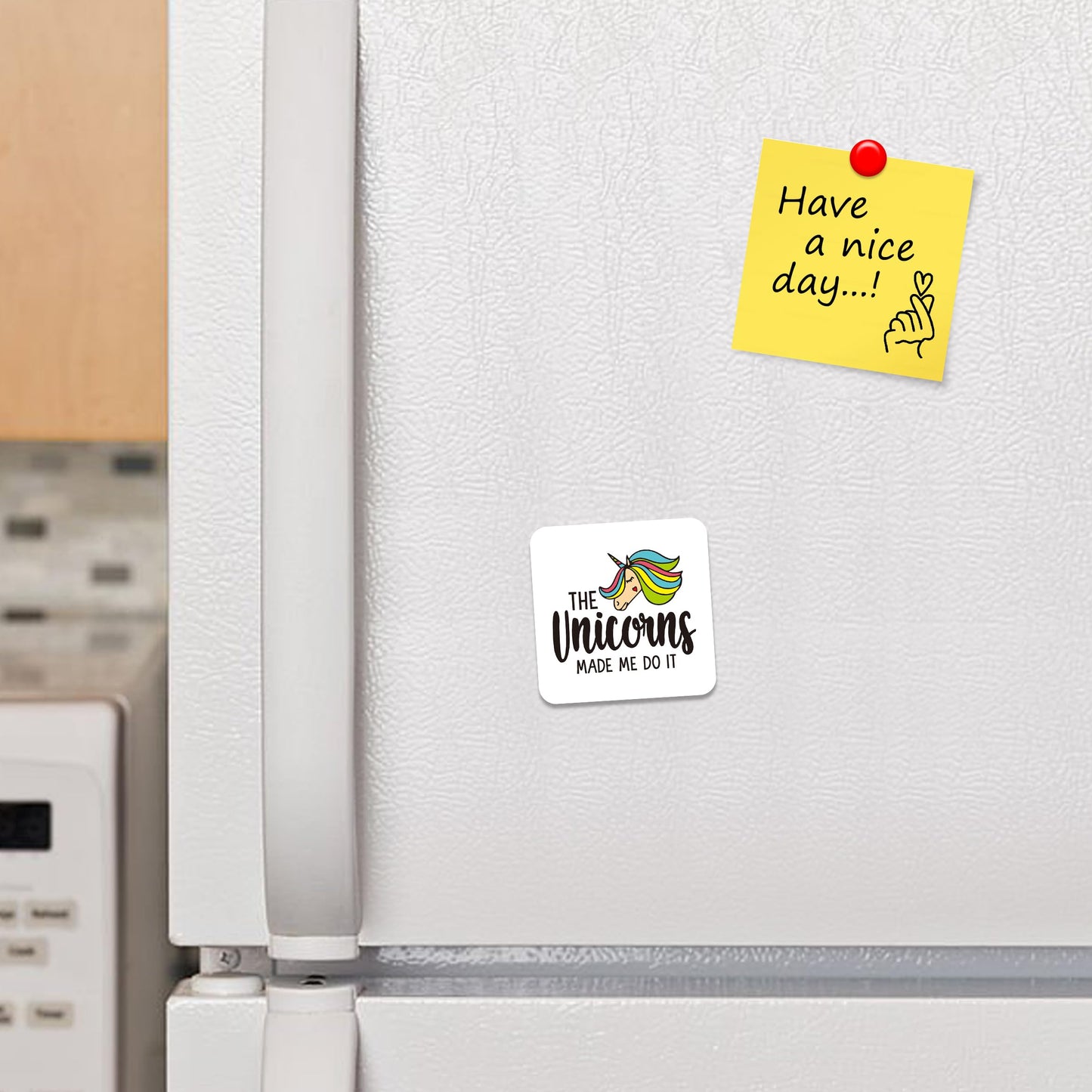 FM011 The Unicorns Made Me Do It Novelty Funny Idea Glossy Metal Square Fridge Magnet