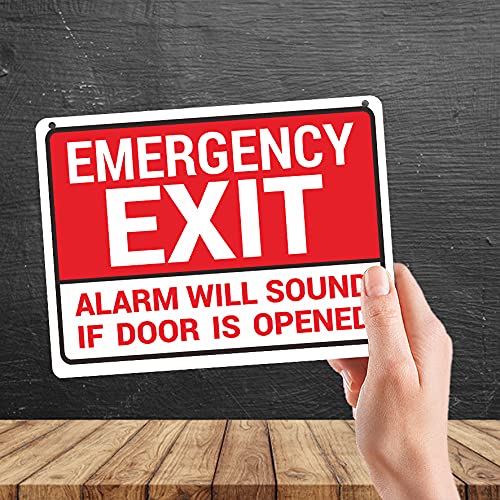 Kruzroyal MP458 Emergency Exit : Alarm will sound if door is opened Funny Novelty Retro Vintage Metal Wall Sign Plaque 20cm x 15cm