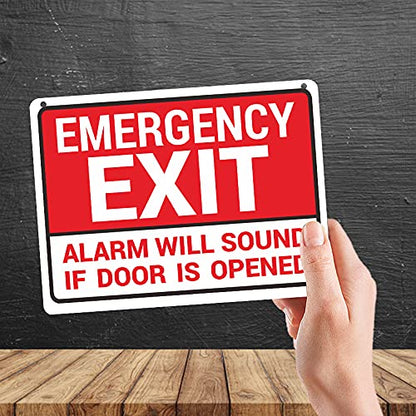 Kruzroyal MP458 Emergency Exit : Alarm will sound if door is opened Funny Novelty Retro Vintage Metal Wall Sign Plaque 20cm x 15cm