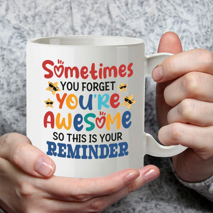 Kruzroyal Sometimes You Forget You're Awesome Mug - Vibrant Star Design - Multi-Colour Motivational Gift for Her, Mum, Best Friend - 11oz Ceramic Positive Affirmation Coffee Cup