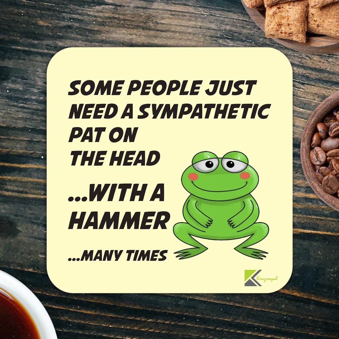 CS819 Some People just Need a Sympathetic pat on The Head... with a Hammer... Many Times Novelty Funny Coffee Tea Drink Gift Glossy MDF Wooden Coaster