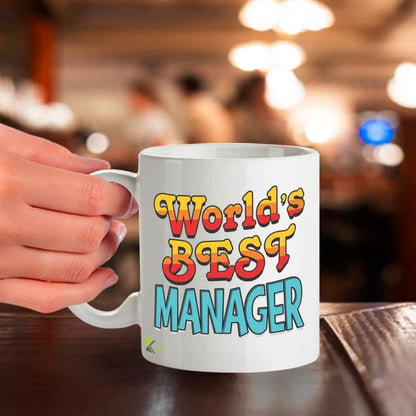 Kruzroyal DZ838 World's Best Manager Mug 11oz - White Ceramic Coffee & Tea Cup for Boss, Leader, Mentor - Ideal Birthday, Leaving or Thank You Present