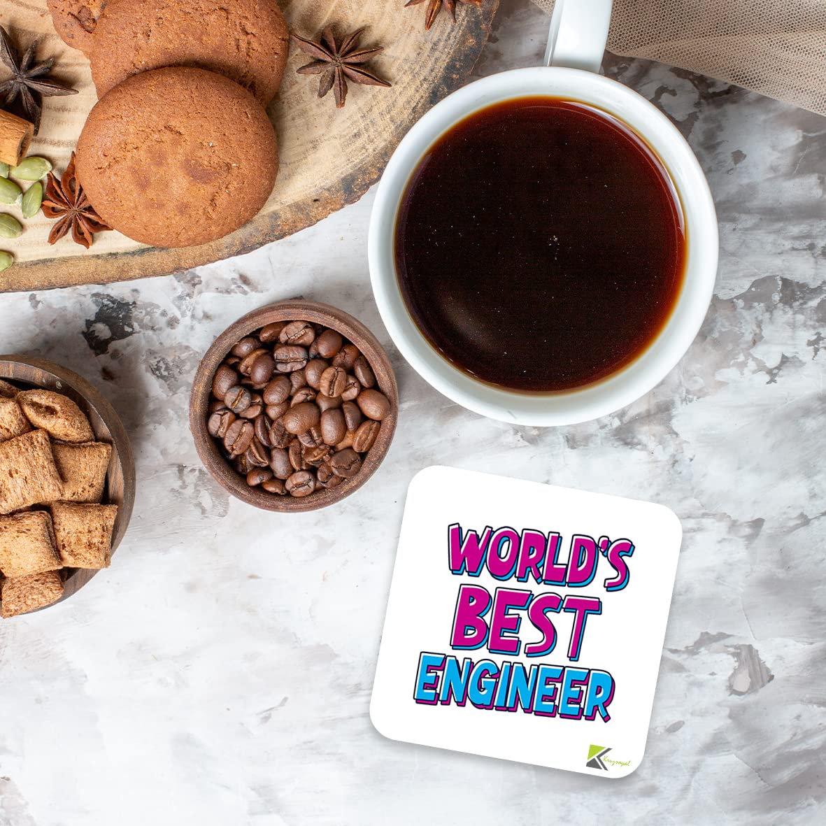 WB002 World's Best Engineer MDF Wooden Coaster by Kruzroyal | Gift for Engineer | Unique Novelty Present | 9cm x 9cm | Coffee Tea MDF Wooden Coaster