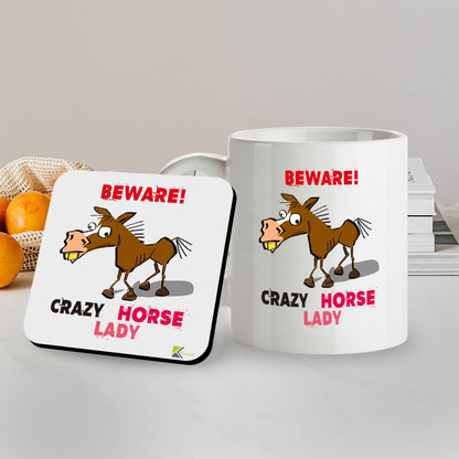 SM038 Beware Crazy Horse Lady - 11OZ Mug & Matching Coaster Set