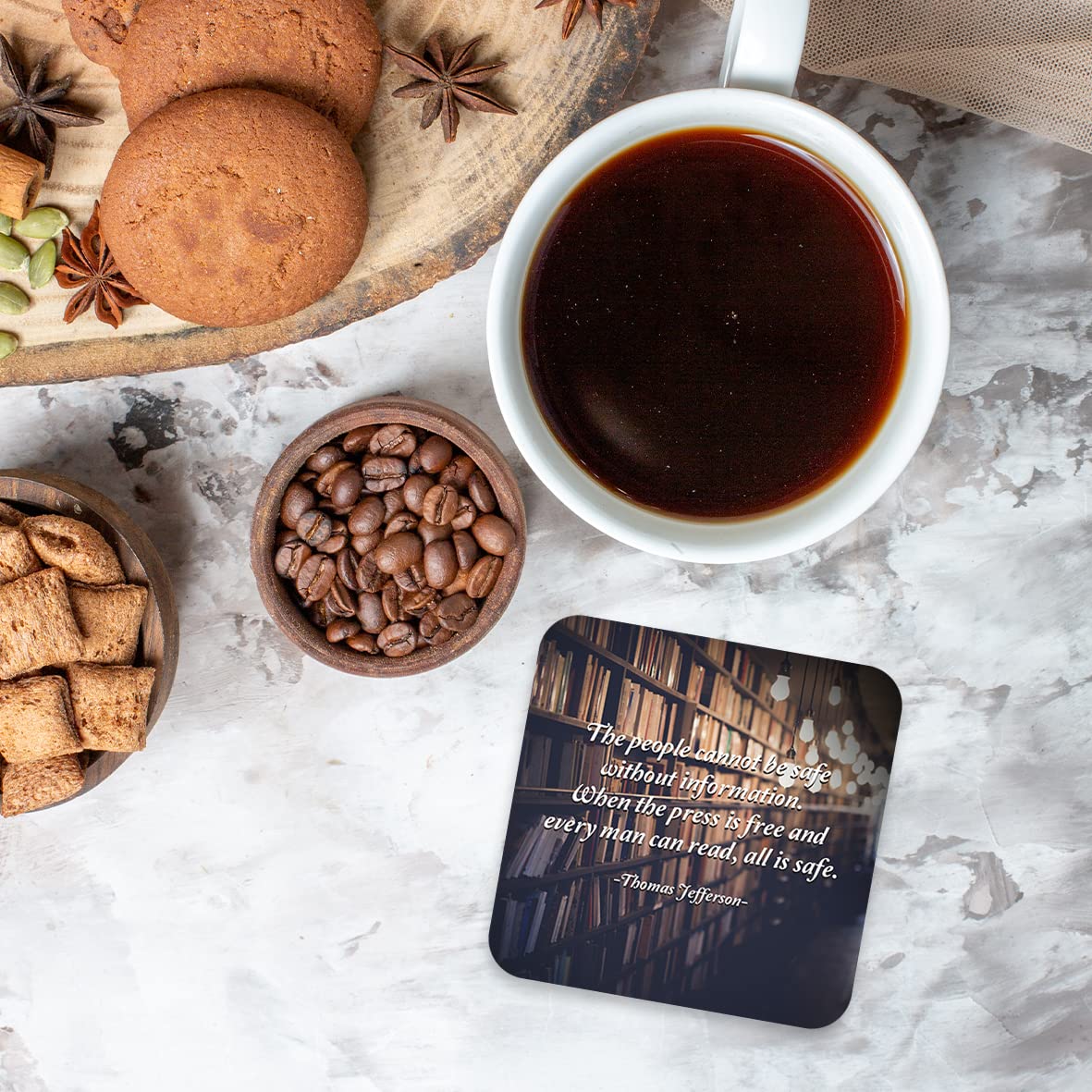 CS773 The People Cannot be Safe Without Information. When The Press is Free and Every Man can Read, All is Safe. - Thomas Jefferson Novelty Funny Coffee Tea Drink Gift Glossy MDF Wooden Coaster