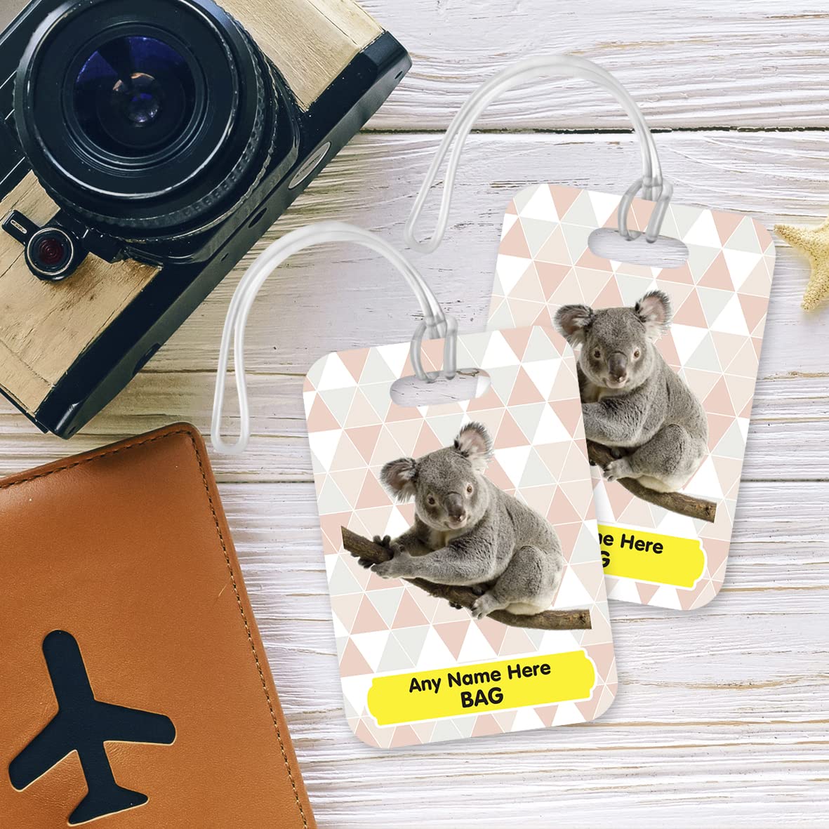 PLT256 Personalised Name's Bag with Koala Image Novelty Funny Unique Designer Gift Glossy Plastic Suitcase Luggage Tag