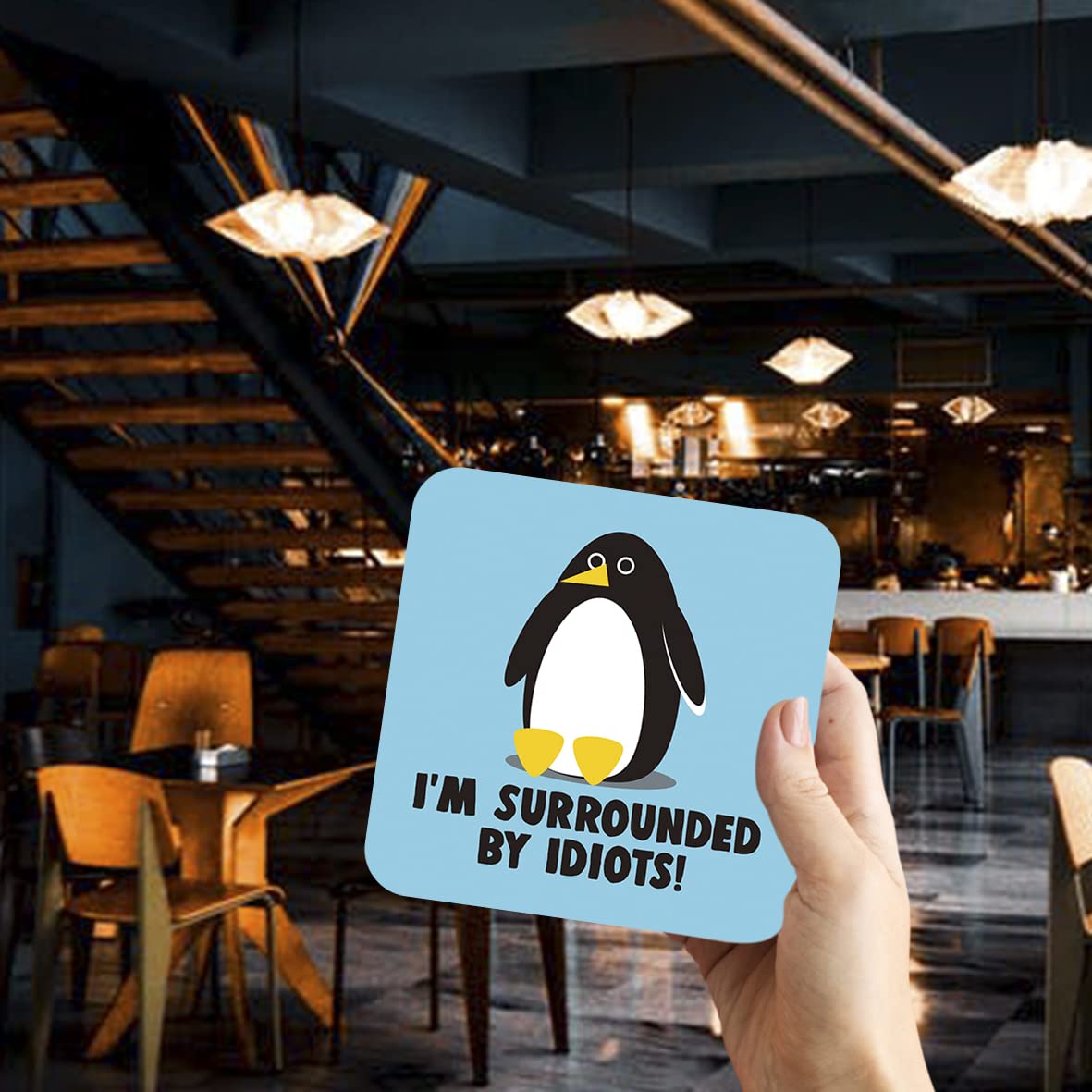 CS633 I'm Surrounded by Idiots! Novelty Funny Coffee Tea Drink Gift Glossy MDF Wooden Coaster