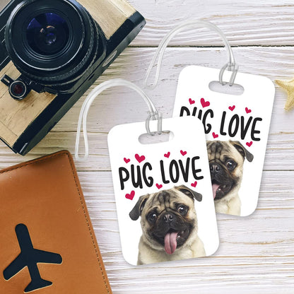 LT120 Pug Love Novelty Funny Unique Designer Gift Glossy Plastic Suitcase Luggage Tag