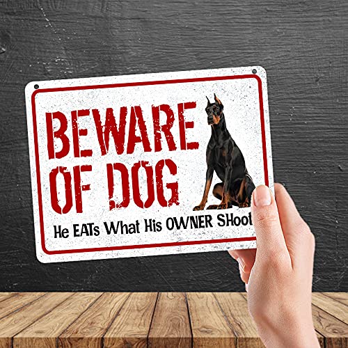 Kruzroyal MP331 BEWARE OF DOG, He eats,What his owner shoots. Funny Novelty Retro Vintage Metal Wall Sign Plaque 20cm x 15cm