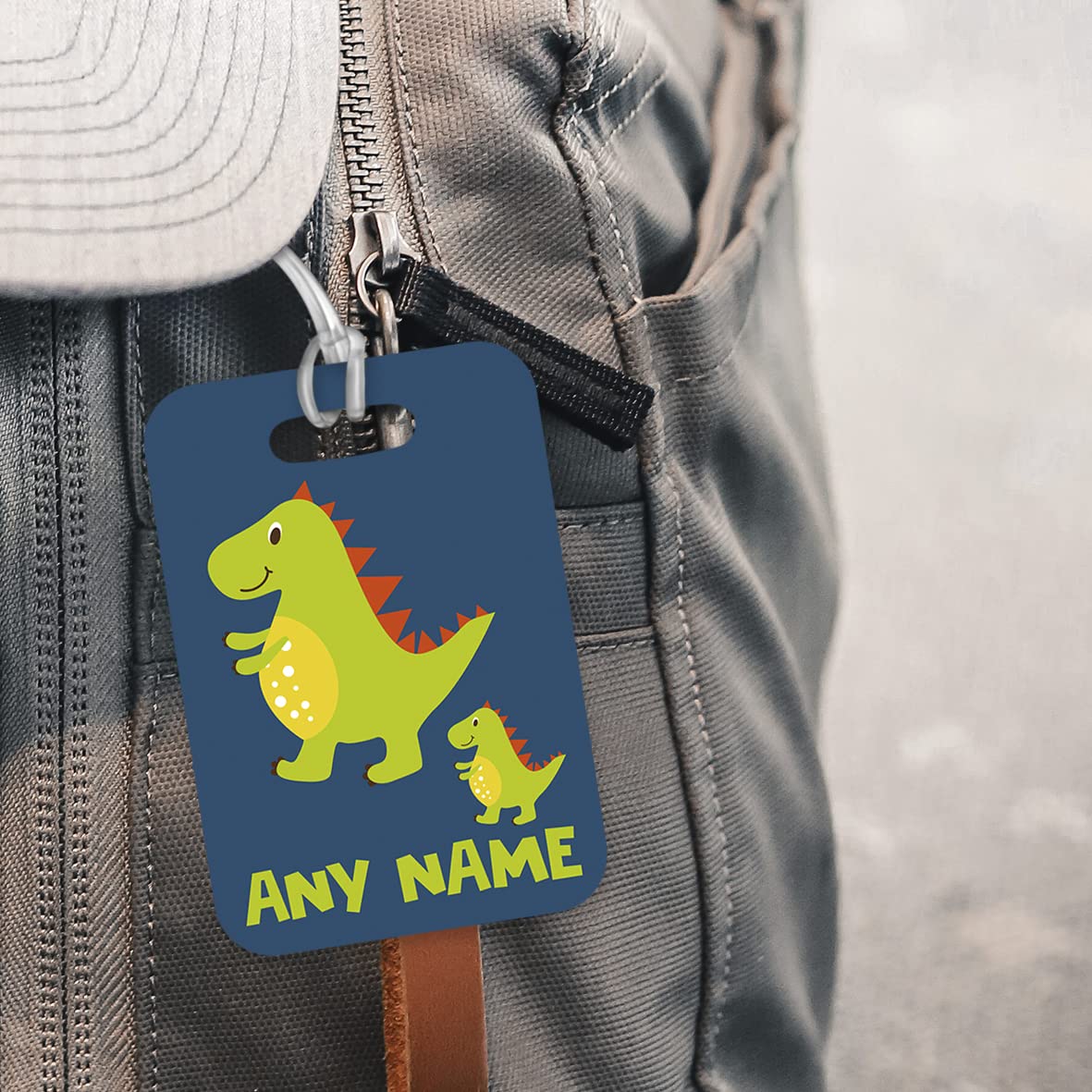 PLT232 Personalised Any Name Dinosaur Novelty Funny Unique Designer Gift Glossy Plastic Suitcase Luggage Tag