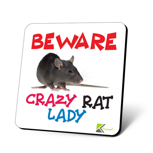 CS917 Beware Crazy Rat Lady Novelty Funny Coffee Tea Drink Gift Glossy MDF Wooden Coaster