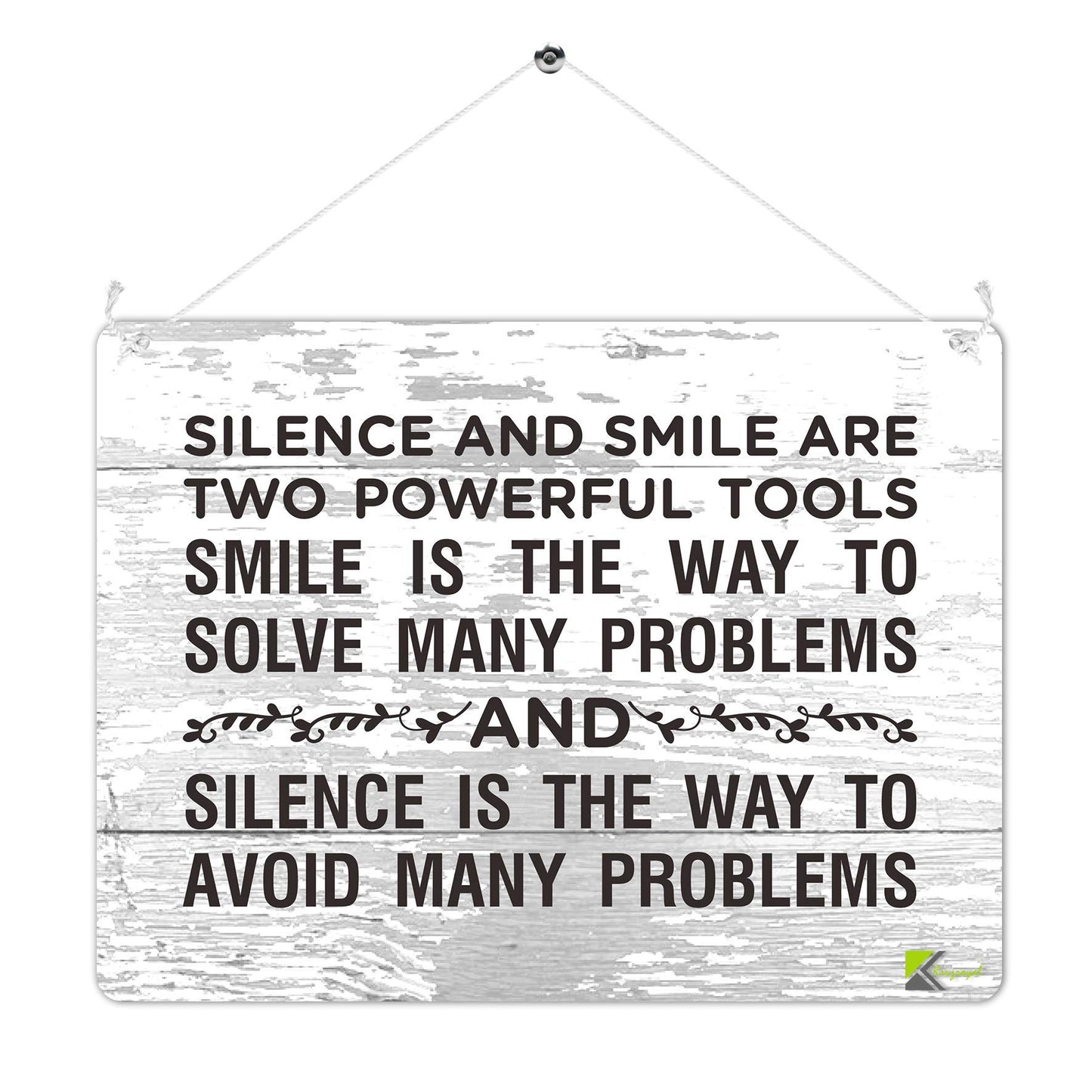 Kruzroyal MP494 Silence And Smile Quote Funny Novelty Retro Vintage Metal Wall Sign Plaque 20cm x 15cm