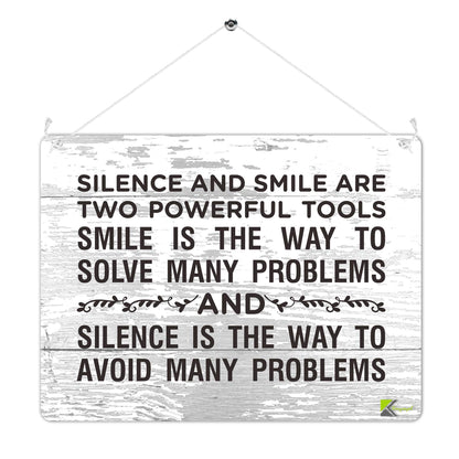Kruzroyal MP494 Silence And Smile Quote Funny Novelty Retro Vintage Metal Wall Sign Plaque 20cm x 15cm