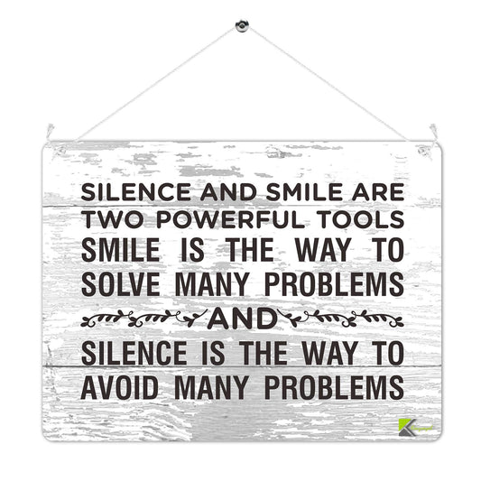 Kruzroyal MP494 Silence And Smile Quote Funny Novelty Retro Vintage Metal Wall Sign Plaque 20cm x 15cm