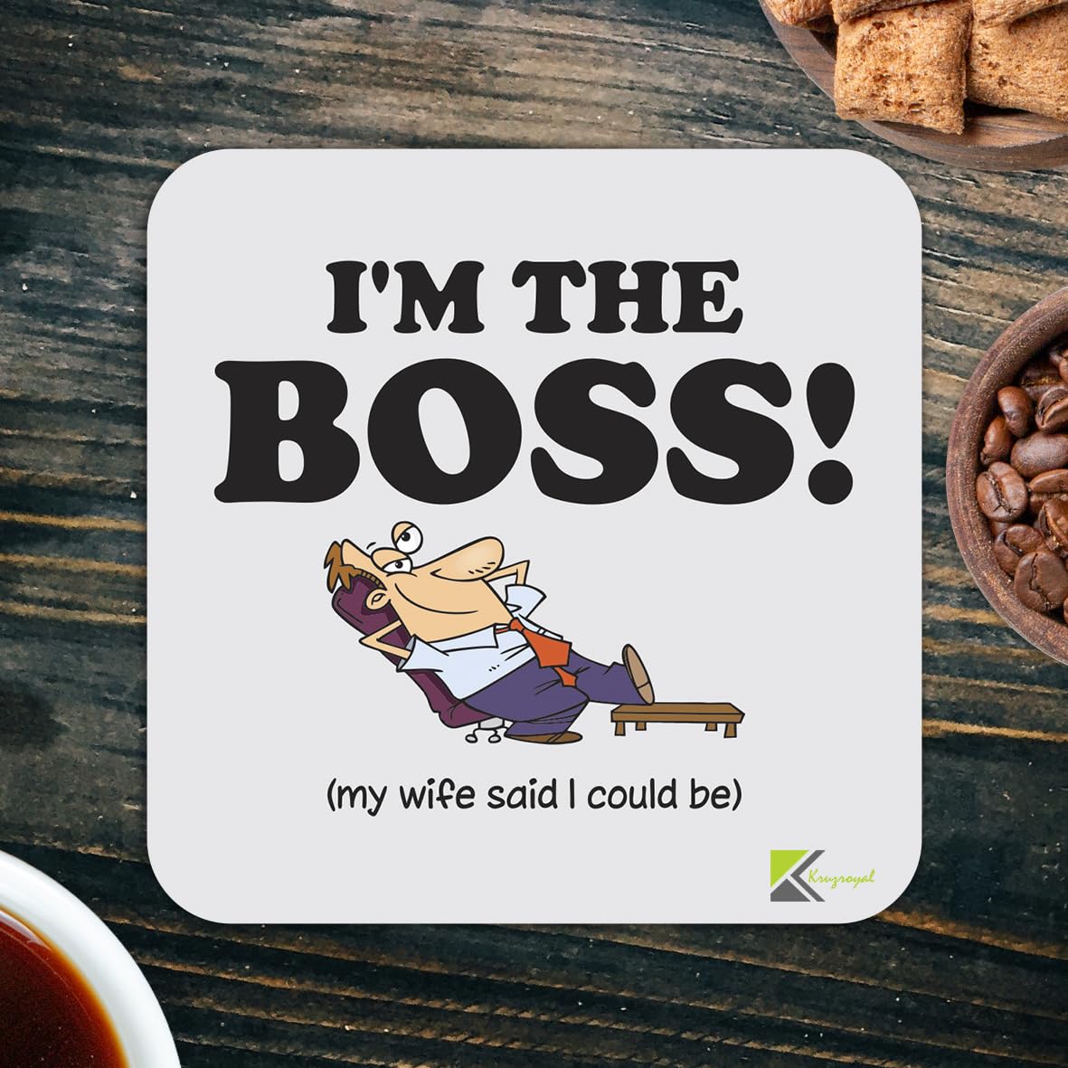 CS161 I'm The BOSS! (My Wife Said i Could be) Novelty Funny Coffee Tea Drink Gift Glossy MDF Wooden Coaster