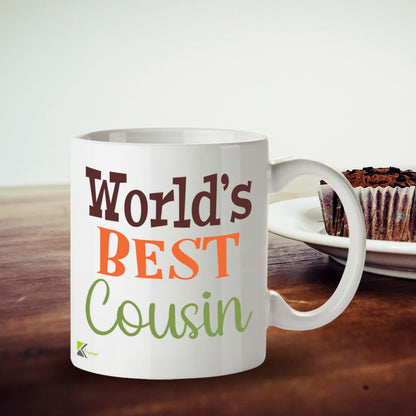 Kruzroyal DZ842 World's Best Cousin Mug 11oz - White Ceramic Coffee & Tea Cup - Ideal Birthday, Friendship Present for Him or Her