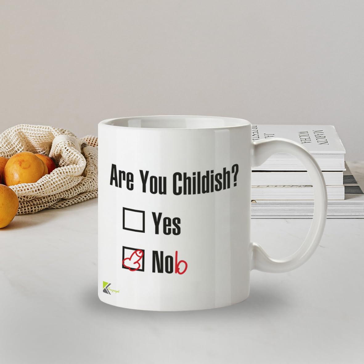 Kruzroyal are You Childish? yes nob Rude Adult Humour Coffee Mug, Cheeky Novelty Tea Cup for Men, Funny Gag Gift for Colleagues & Friends, 11oz