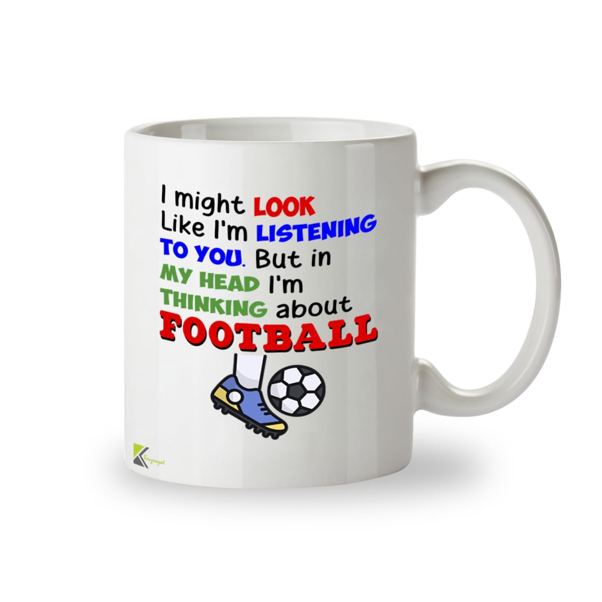 Kruzroyal Football Mug Funny Gift for Men - 11oz/325ml Thinking About Football Ceramic Coffee Cup for Dad Brother Husband - Novelty Fan Present