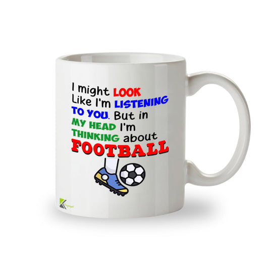 Kruzroyal Football Mug Funny Gift for Men - 11oz/325ml Thinking About Football Ceramic Coffee Cup for Dad Brother Husband - Novelty Fan Present