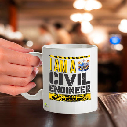 Kruzroyal DZ946 I Am A Civil Engineer, Let's Assume I'm Never Wrong 11oz White Ceramic Coffee Mug - Funny Sarcastic Engineering Gift for Civil Engineers & Students, Graduation Present