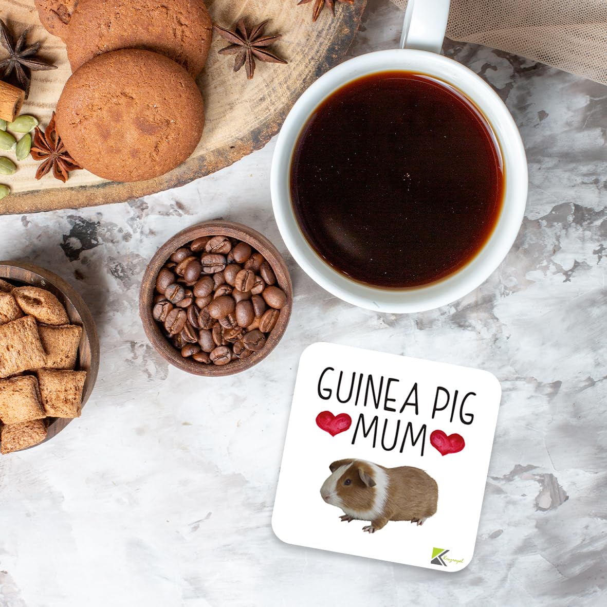 CS864 Guinea Pig Mum Novelty Funny Coffee Tea Drink Gift Glossy MDF Wooden Coaster for Guinea Pig Lover, Owner, Her - Birthday, Pet Themed Desk Accessory
