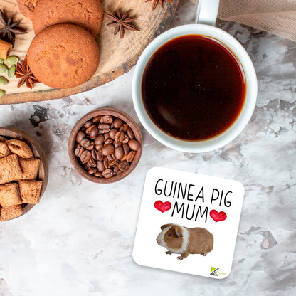 CS864 Guinea Pig Mum Novelty Funny Coffee Tea Drink Gift Glossy MDF Wooden Coaster for Guinea Pig Lover, Owner, Her - Birthday, Pet Themed Desk Accessory