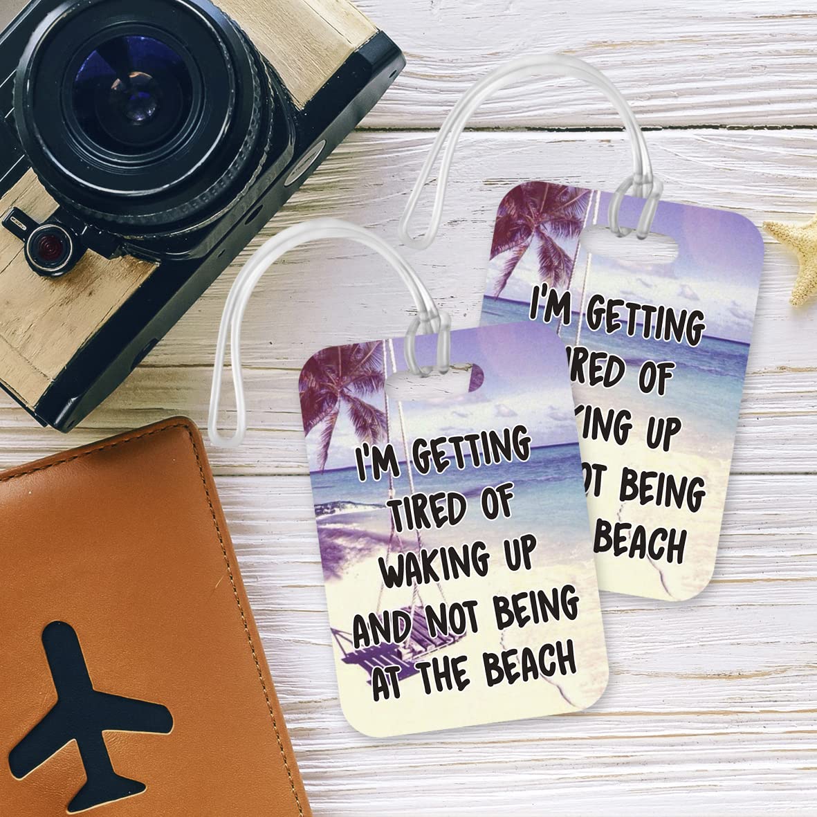 LT241 I'm Getting Tired of Waking Up and Not Being at The Beach Novelty Funny Unique Designer Gift Glossy Plastic Suitcase Luggage Tag