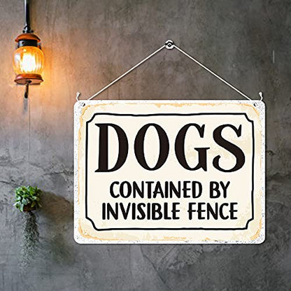 Kruzroyal MP327 DOGS contained by invisible fence. Funny Novelty Retro Vintage Metal Wall Sign Plaque 20cm x 15cm