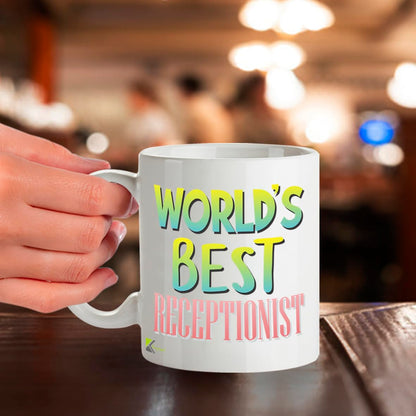 Kruzroyal DZ886 World's Best Receptionist Mug 11oz - White Ceramic Cup for Admin, PA - Funny Birthday, Leaving, Thank You Present