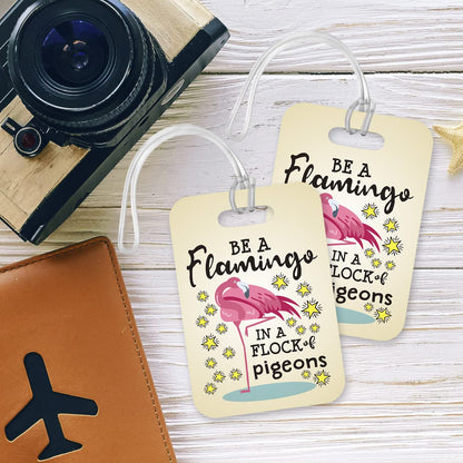 LT192 Be A Flamingo in A Flock of Pigeions Novelty Funny Unique Designer Gift Glossy Plastic Suitcase Luggage Tag