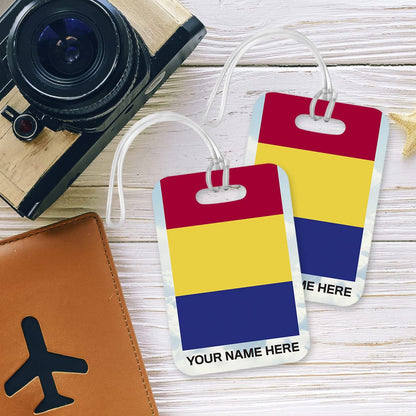 PLT276 Personalised Name with Romania Flag Novelty Funny Unique Designer Gift Glossy Plastic Suitcase Luggage Tag