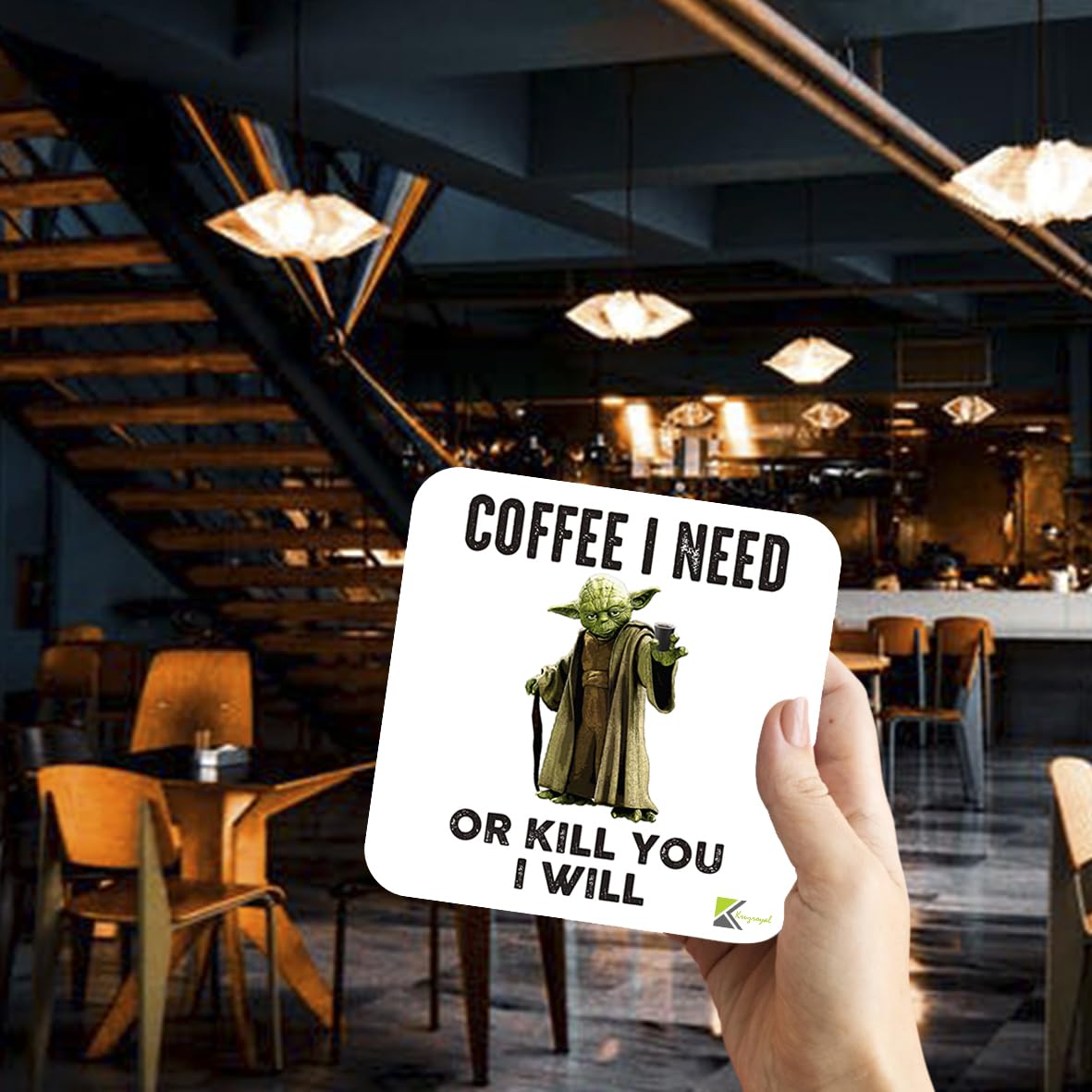 CS097 Coffee i need or kill you i will Novelty Funny Coffee Tea Drink Gift Glossy MDF Wooden Coaster Humorous Geek Gift for Colleague, Men, Women - Secret Santa, Birthday Present