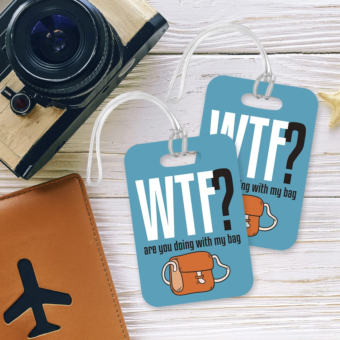 LT058 WTF? are You Doing with My Bag Novelty Funny Unique Designer Gift Glossy Plastic Suitcase Luggage Tag