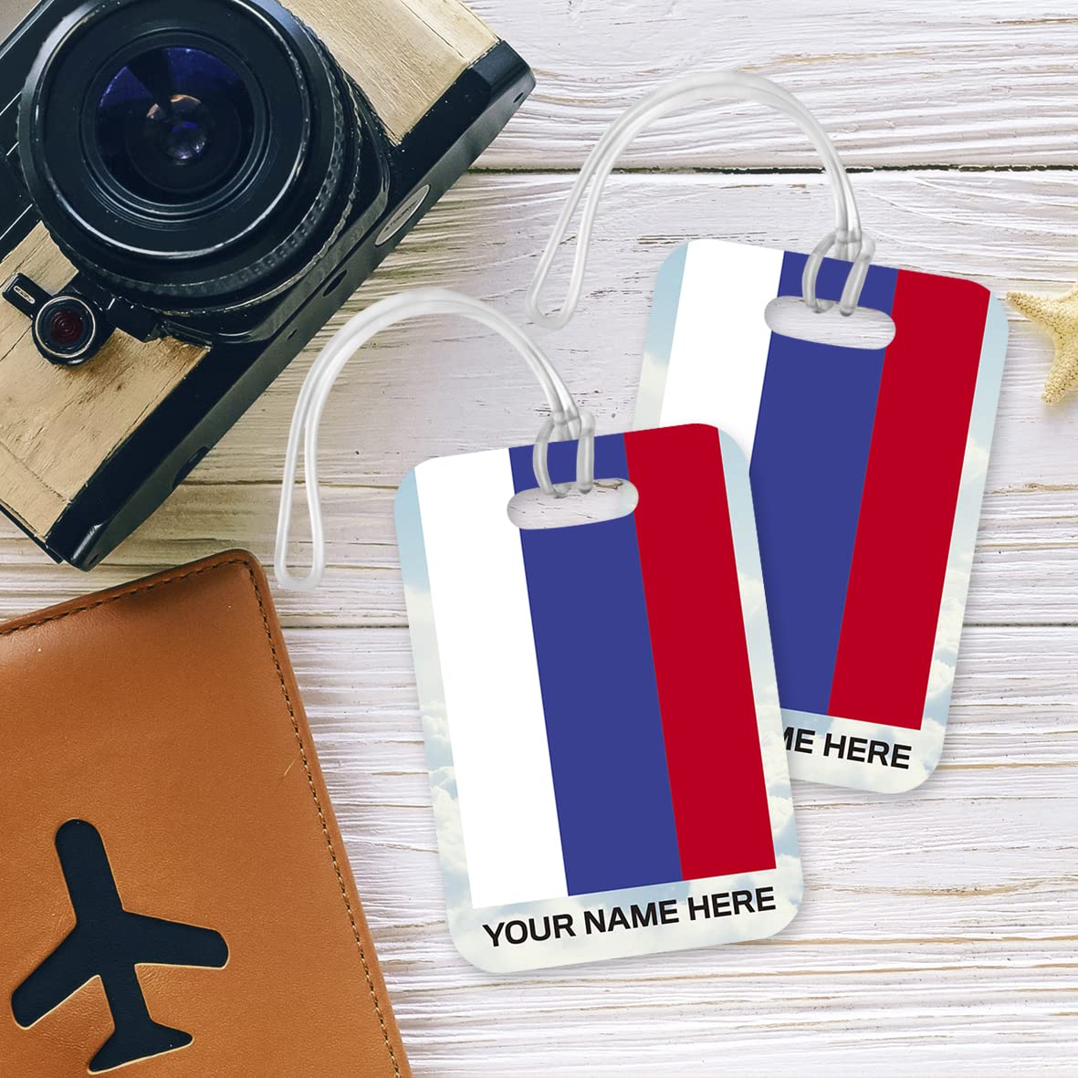 PLT275 Personalised Name with Russia Flag Novelty Funny Unique Designer Gift Glossy Plastic Suitcase Luggage Tag