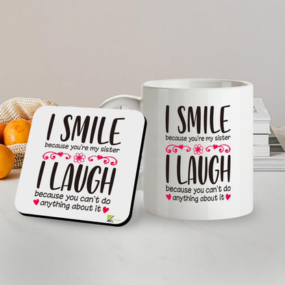 Kruzroyal SM003 I Smile Because You're My Sister - Mug & Matching Coaster Set