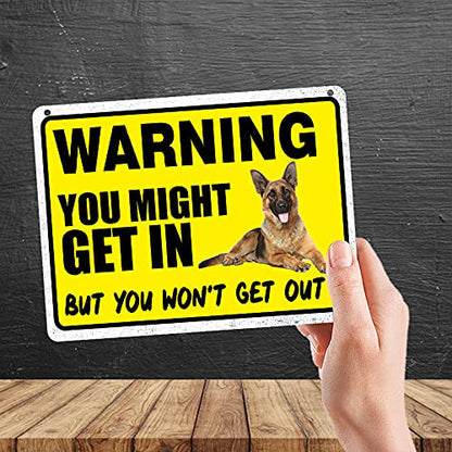 Kruzroyal MP329 WARNING YOU MIGHT GET IN, But you won't get out. Funny Novelty Retro Vintage Metal Wall Sign Plaque 20cm x 15cm