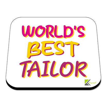 WB072 World's Best Tailor MDF Wooden Coaster by Kruzroyal | Gift for Tailor | Unique Novelty Present | 9cm x 9cm | Coffee Tea MDF Wooden Coaster