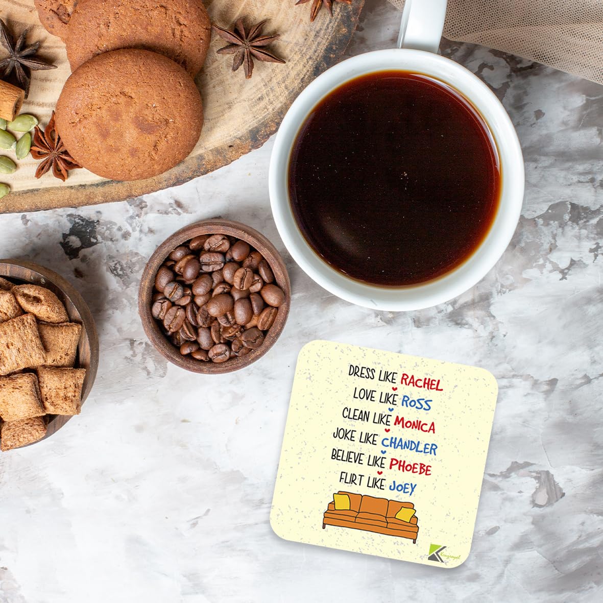 CS257 FRIENDS TV Show Rachel, Ross, Monica, Chandler, Phoebe, Joey Novelty Funny Coffee Tea Drink Gift Glossy MDF Wooden Coaster | Gifts for Women Men Best Friend Fan Birthday Present
