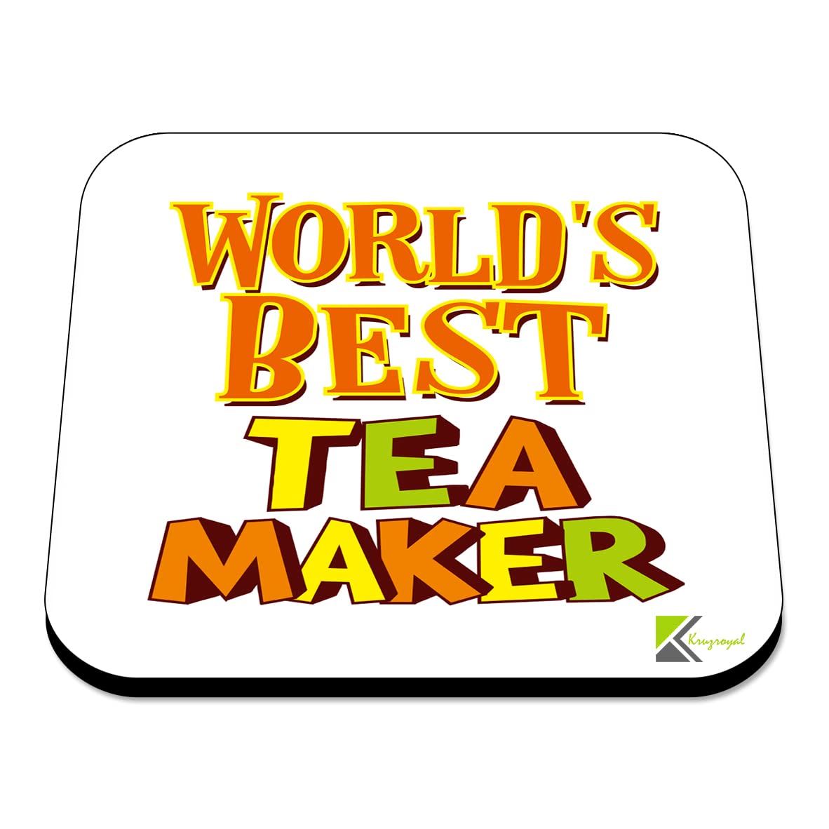WB028 World's Best Tea Maker MDF Wooden Coaster by Kruzroyal | Gift for Tea Maker | Unique Novelty Present | 9cm x 9cm | Coffee Tea MDF Wooden Coaster