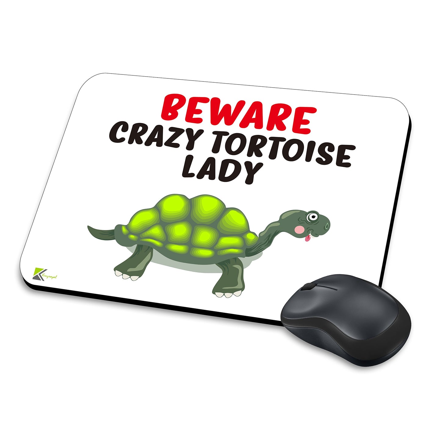 MM111 - Beware Crazy Tortoise Lady Funny Novelty Gift Mousemat/MousePad Anti Slip Laptop Computer PC Mouse Mat