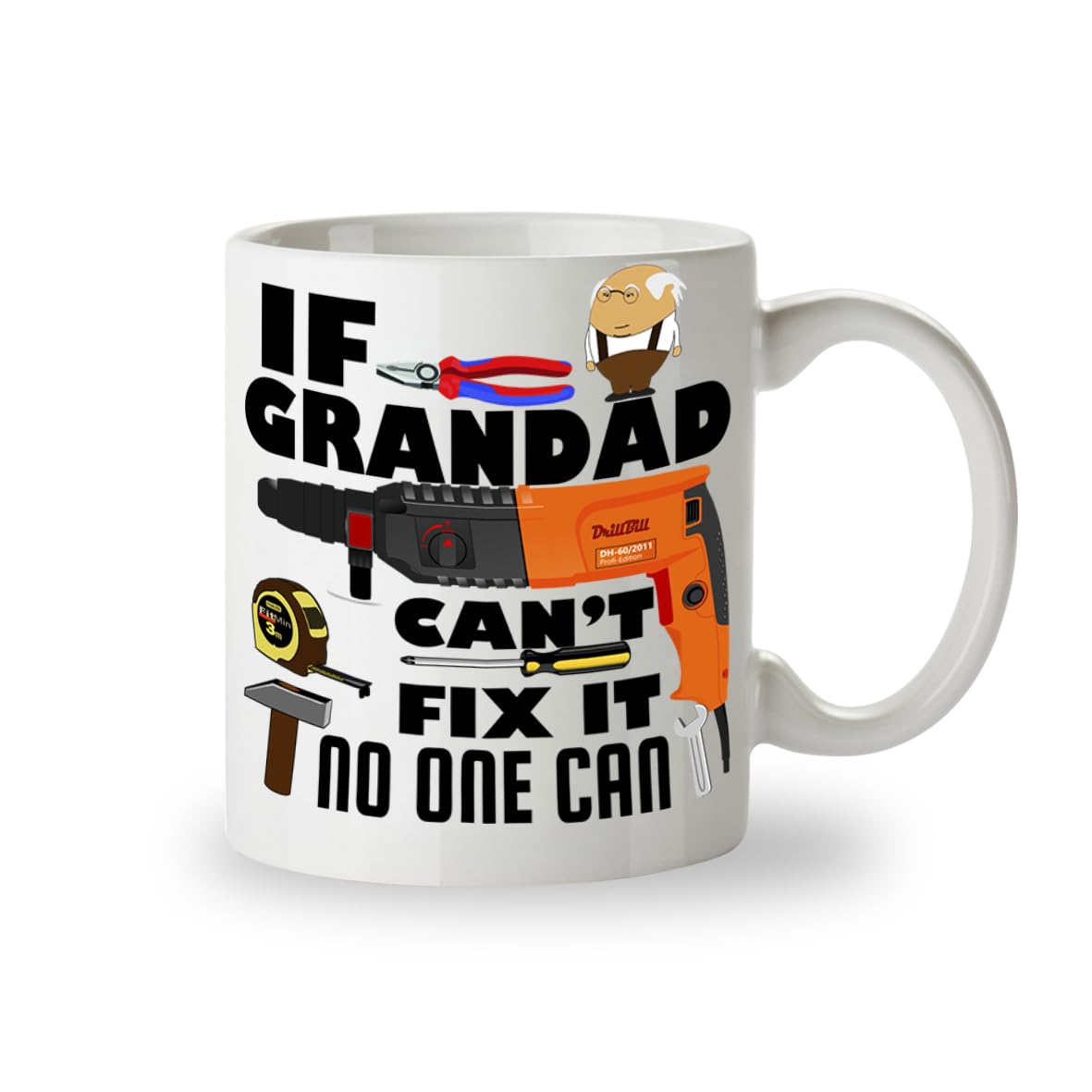 Kruzroyal DZ098 If Grandad Can't Fix It No One Can/Funny Novelty Gift Idea Coffee Tea Mug