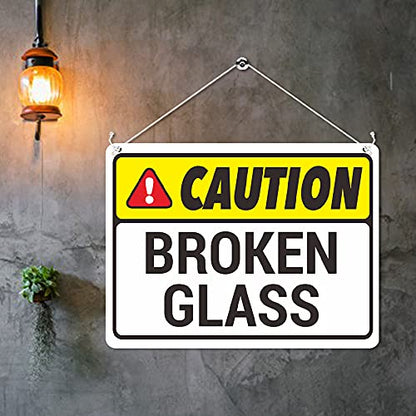 Kruzroyal MP452 Caution : Broken Glass Funny Novelty Retro Vintage Metal Wall Sign Plaque 20cm x 15cm