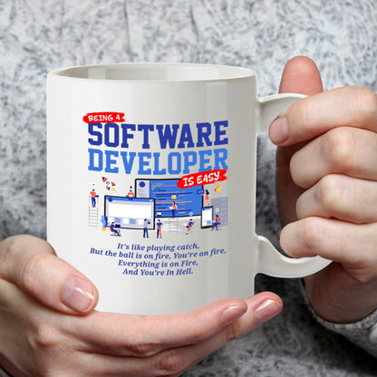 Kruzroyal DZ948 Funny Software Developer Coffee Tea Mug | 11oz White Ceramic Programmer Gift | Being a Software Developer is Easy Sarcastic IT Humor Mug