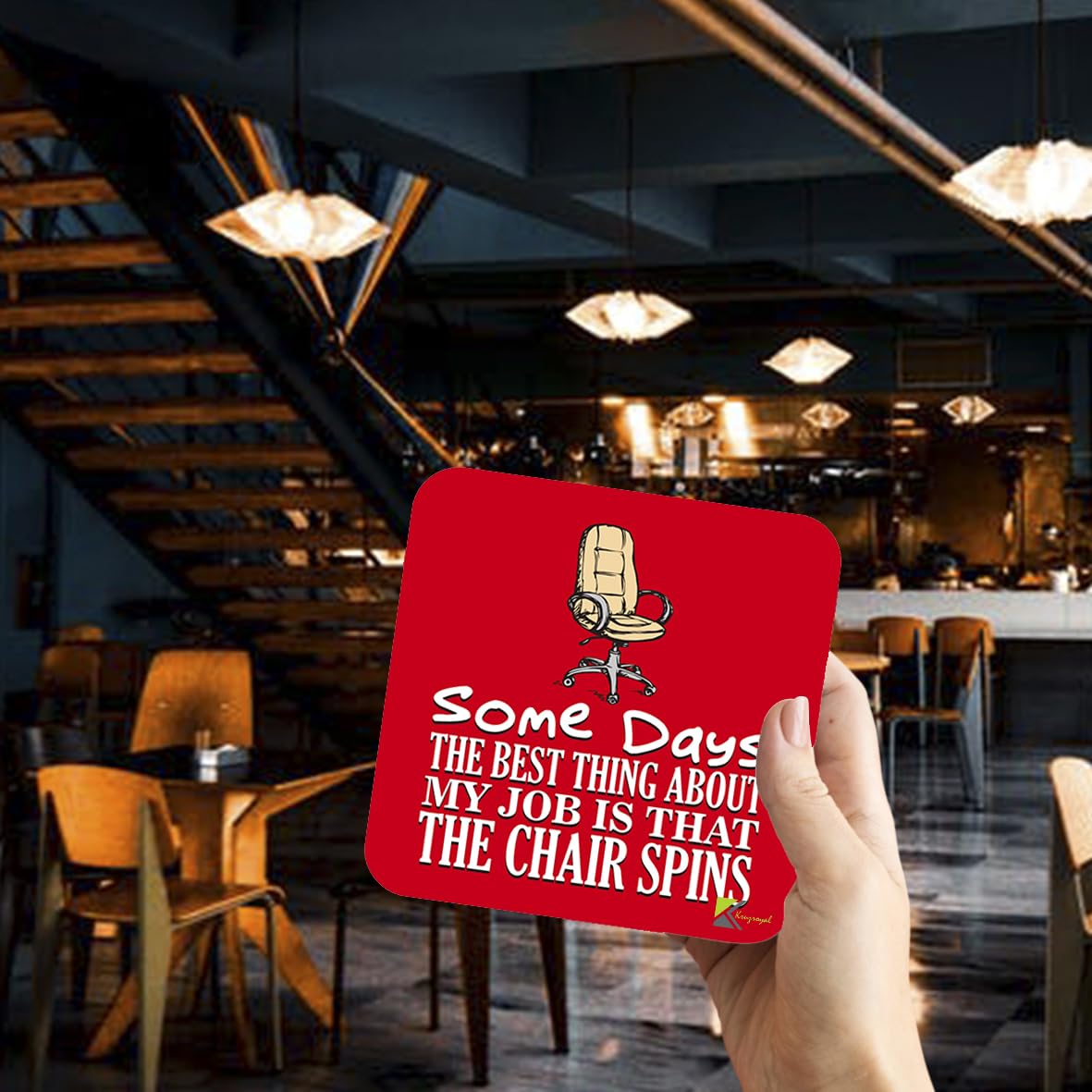 CS012 Some Days The Best Thing About My Job is That The Chair Spins Novelty Funny Coffee Tea Drink Gift Glossy MDF Wooden Coaster